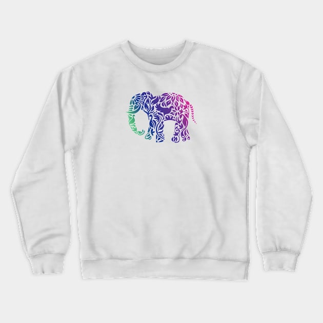 Rainbow Elephant in Floral Pattern Crewneck Sweatshirt by latheandquill